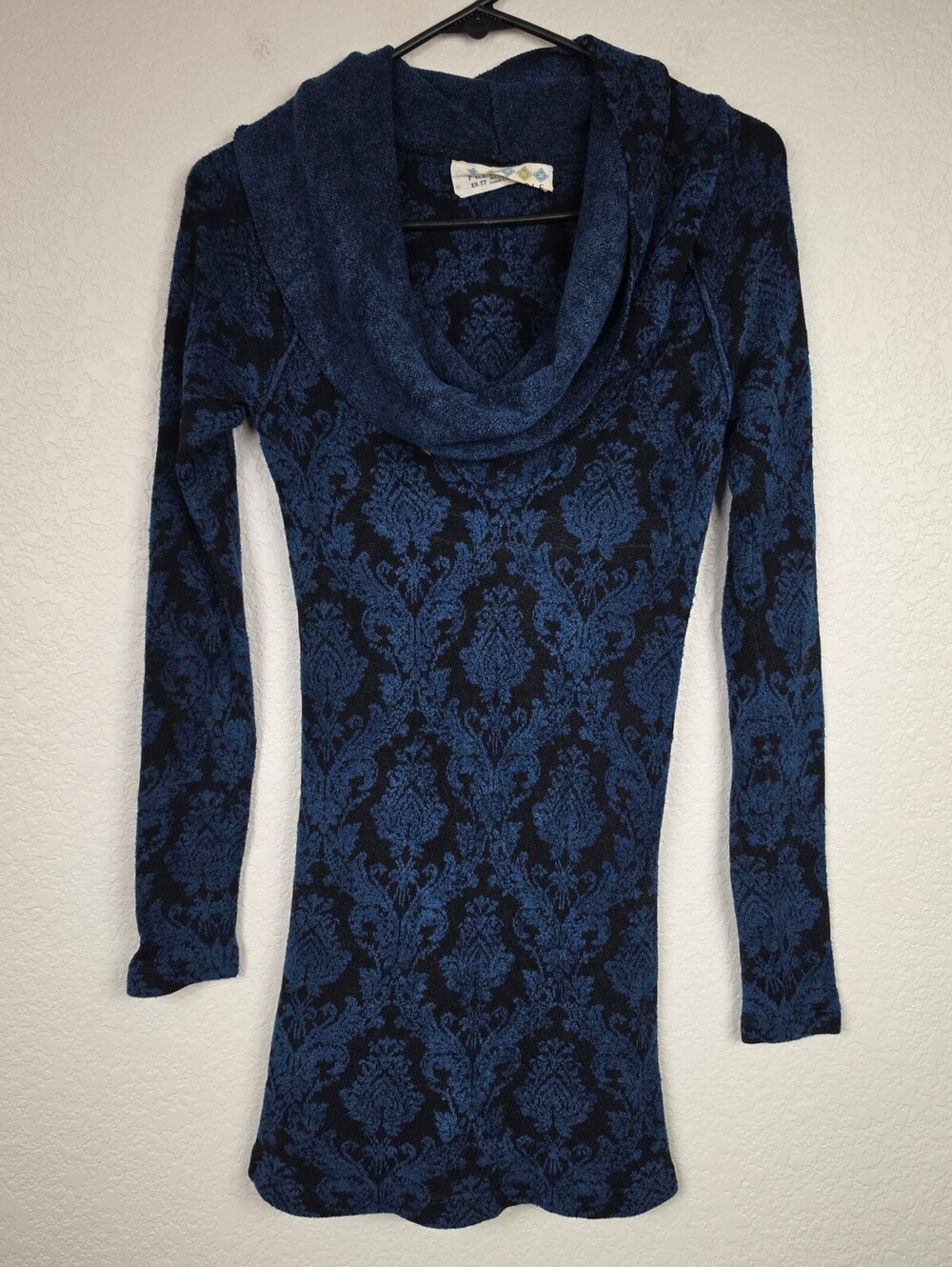 Vintage Free People Blue Black Damask Goth Sweater